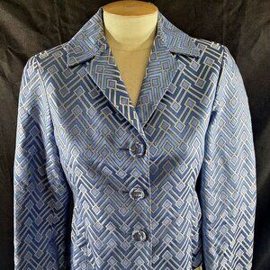 Nine West Women's Blazer Jacket Diamond Argyle Button Blue Purple Size 2